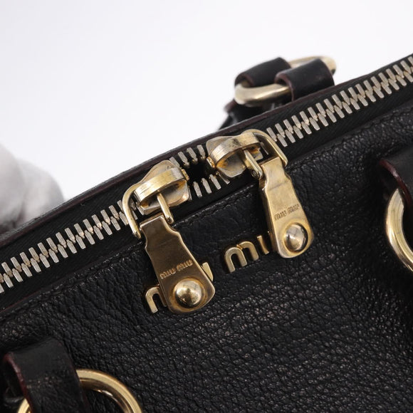 Miu Miu Hand Bag Leather 2way Black Gold Auth ka4877V