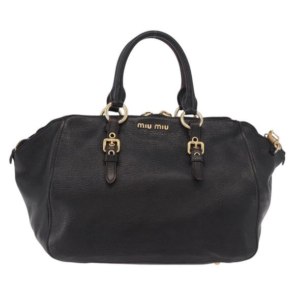 Miu Miu Hand Bag Leather 2way Black Gold Auth ka4877V