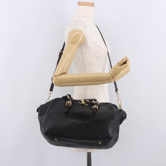 Miu Miu Hand Bag Leather 2way Black Gold Auth ka4877V