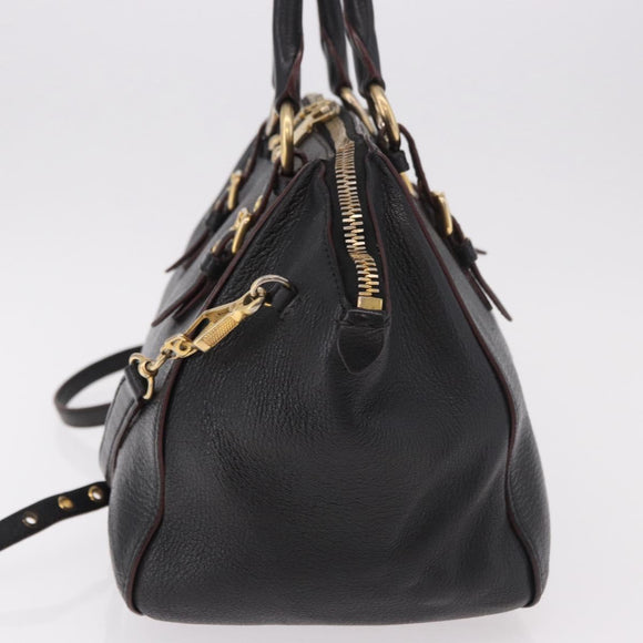 Miu Miu Hand Bag Leather 2way Black Gold Auth ka4877V
