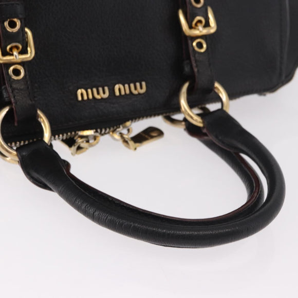Miu Miu Hand Bag Leather 2way Black Gold Auth ka4877V