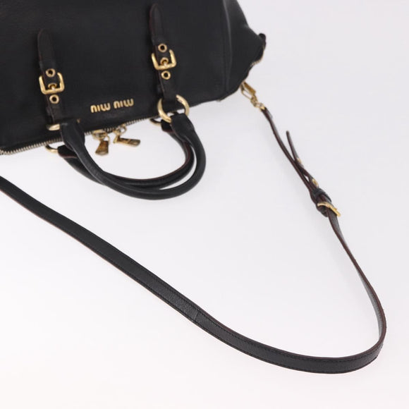 Miu Miu Hand Bag Leather 2way Black Gold Auth ka4877V
