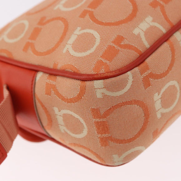 Salvatore Ferragamo Gancini Shoulder Bag Canvas Orange Gold Auth ka4878A