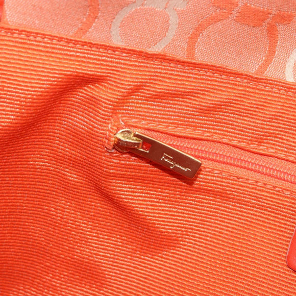 Salvatore Ferragamo Gancini Shoulder Bag Canvas Orange Gold Auth ka4878A