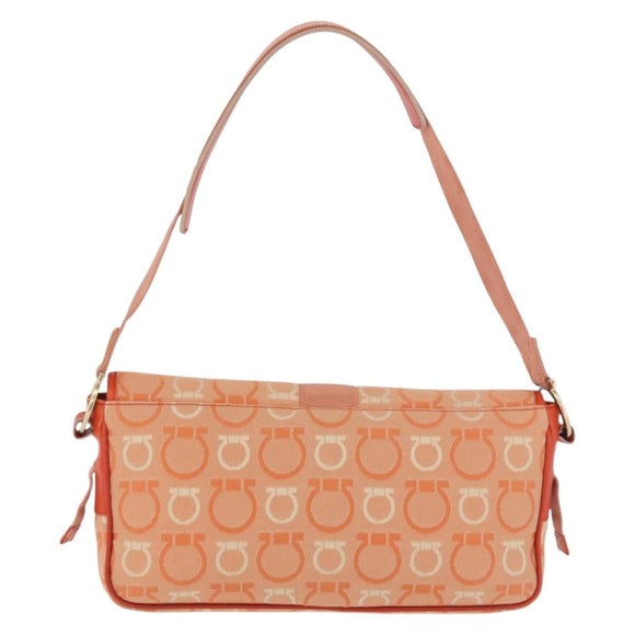 Salvatore Ferragamo Gancini Shoulder Bag Canvas Orange Gold Auth ka4878A