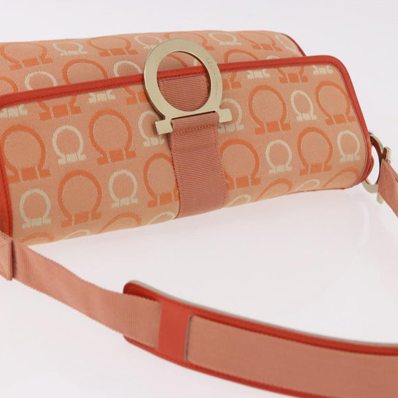 Salvatore Ferragamo Gancini Shoulder Bag Canvas Orange Gold Auth ka4878A