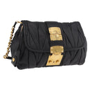 Miu Miu Matelasse Chain Shoulder Bag Leather Black Gold Auth ka4879V-1