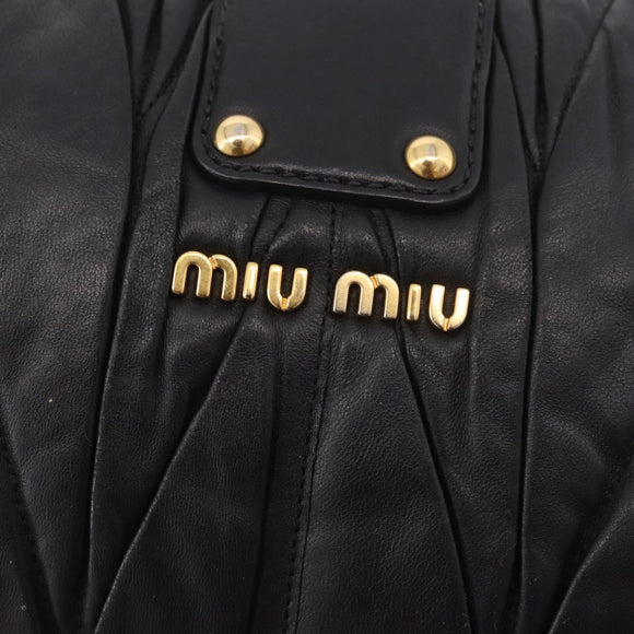 Miu Miu Matelasse Chain Shoulder Bag Leather Black Gold Auth ka4879V