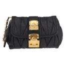 Miu Miu Matelasse Chain Shoulder Bag Leather Black Gold Auth ka4879V-13