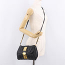Miu Miu Matelasse Chain Shoulder Bag Leather Black Gold Auth ka4879V-26
