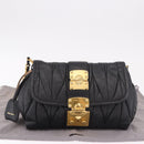 Miu Miu Matelasse Chain Shoulder Bag Leather Black Gold Auth ka4879V-12