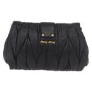 Miu Miu Matelasse Chain Shoulder Bag Leather Black Gold Auth ka4879V-2