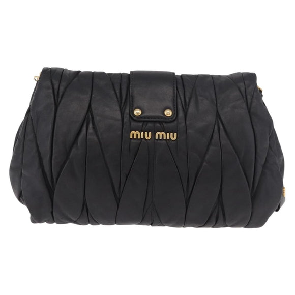 Miu Miu Matelasse Chain Shoulder Bag Leather Black Gold Auth ka4879V