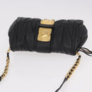 Miu Miu Matelasse Chain Shoulder Bag Leather Black Gold Auth ka4879V-6