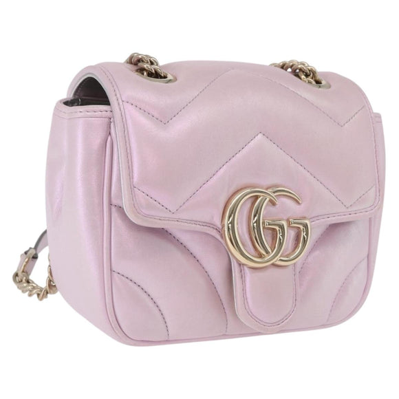 GUCCI GG Marmont Chain Shoulder Bag Leather Pink Gold 739682 Auth ka4883M