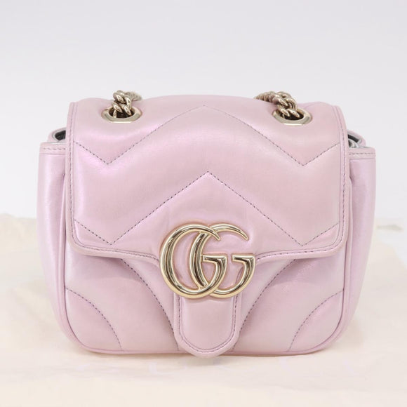 GUCCI GG Marmont Chain Shoulder Bag Leather Pink Gold 739682 Auth ka4883M