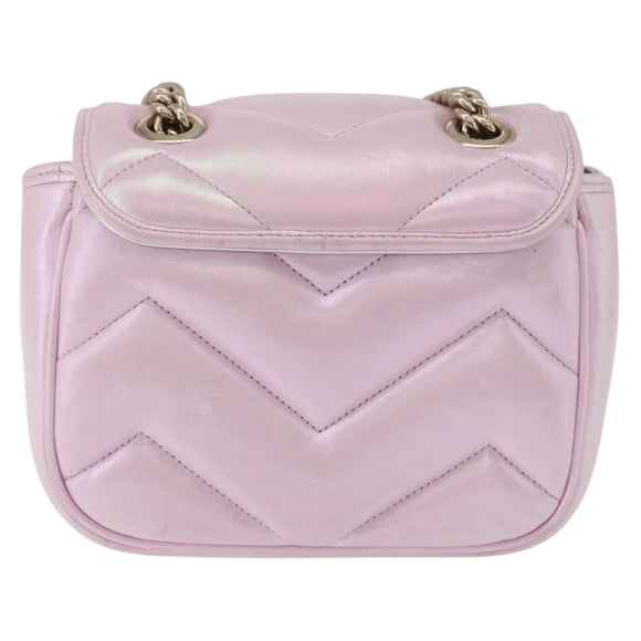 GUCCI GG Marmont Chain Shoulder Bag Leather Pink Gold 739682 Auth ka4883M
