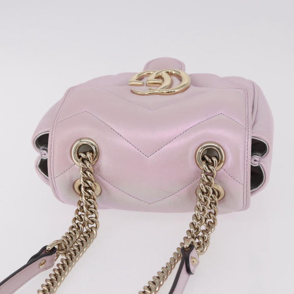 GUCCI GG Marmont Chain Shoulder Bag Leather Pink Gold 739682 Auth ka4883M