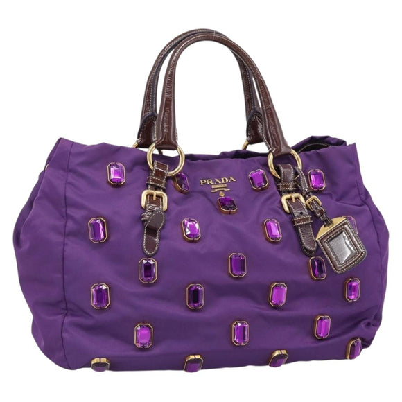 PRADA Hand Bag Nylon Purple Gold Auth ka4889A