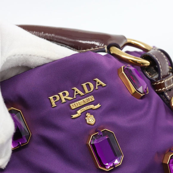 PRADA Hand Bag Nylon Purple Gold Auth ka4889A