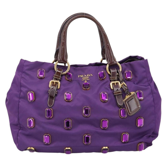 PRADA Hand Bag Nylon Purple Gold Auth ka4889A
