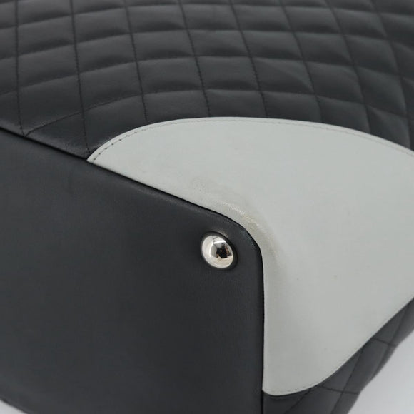 CHANEL Cambon Line Matelasse Tote Bag Leather Black Silver CC Auth ka4895SAM