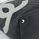 CHANEL Cambon Line Matelasse Tote Bag Leather Black Silver CC Auth ka4895SAM-15