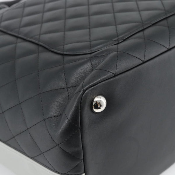 CHANEL Cambon Line Matelasse Tote Bag Leather Black Silver CC Auth ka4895SAM