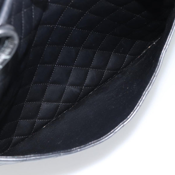 CHANEL Cambon Line Matelasse Tote Bag Leather Black Silver CC Auth ka4895SAM