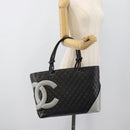 CHANEL Cambon Line Matelasse Tote Bag Leather Black Silver CC Auth ka4895SAM-27