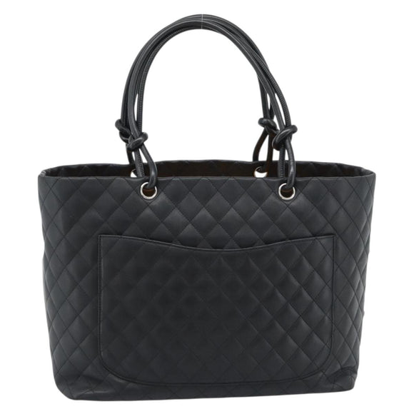 CHANEL Cambon Line Matelasse Tote Bag Leather Black Silver CC Auth ka4895SAM