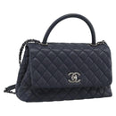 CHANEL Matelasse Chain Hand Bag Caviar Skin 2way Navy Silver CC Auth ka4899SAM-1