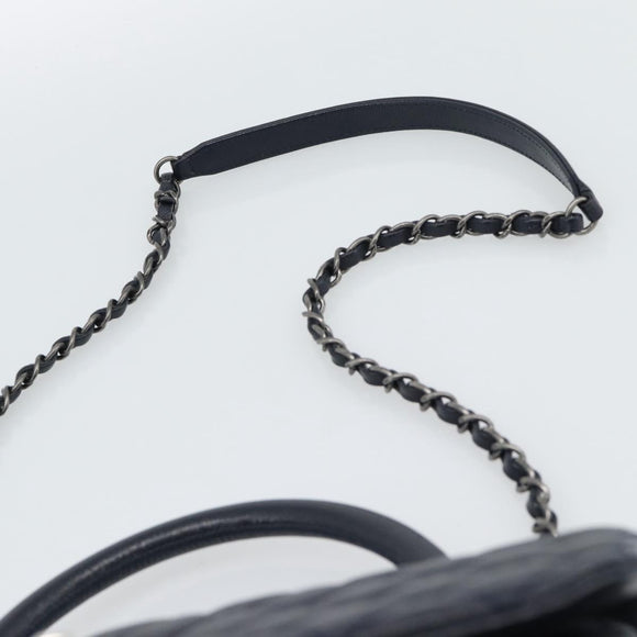CHANEL Matelasse Chain Hand Bag Caviar Skin 2way Navy Silver CC Auth ka4899SAM