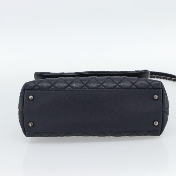 CHANEL Matelasse Chain Hand Bag Caviar Skin 2way Navy Silver CC Auth ka4899SAM