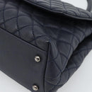 CHANEL Matelasse Chain Hand Bag Caviar Skin 2way Navy Silver CC Auth ka4899SAM-9
