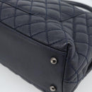 CHANEL Matelasse Chain Hand Bag Caviar Skin 2way Navy Silver CC Auth ka4899SAM-17