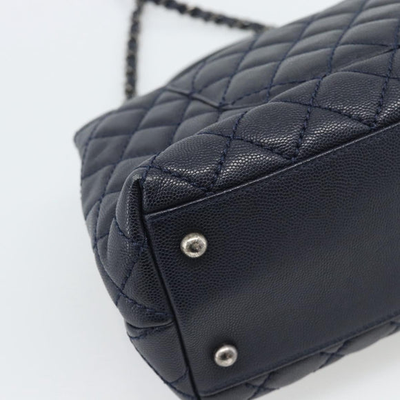 CHANEL Matelasse Chain Hand Bag Caviar Skin 2way Navy Silver CC Auth ka4899SAM