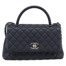 CHANEL Matelasse Chain Hand Bag Caviar Skin 2way Navy Silver CC Auth ka4899SAM-13