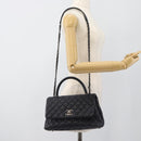 CHANEL Matelasse Chain Hand Bag Caviar Skin 2way Navy Silver CC Auth ka4899SAM-29