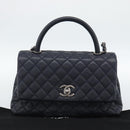 CHANEL Matelasse Chain Hand Bag Caviar Skin 2way Navy Silver CC Auth ka4899SAM-12