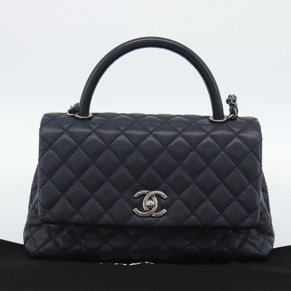 CHANEL Matelasse Chain Hand Bag Caviar Skin 2way Navy Silver CC Auth ka4899SAM