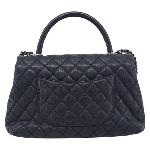 CHANEL Matelasse Chain Hand Bag Caviar Skin 2way Navy Silver CC Auth ka4899SAM