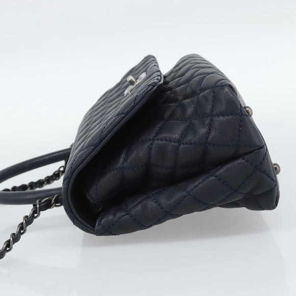 CHANEL Matelasse Chain Hand Bag Caviar Skin 2way Navy Silver CC Auth ka4899SAM