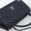 CHANEL Matelasse Chain Hand Bag Caviar Skin 2way Navy Silver CC Auth ka4899SAM-6