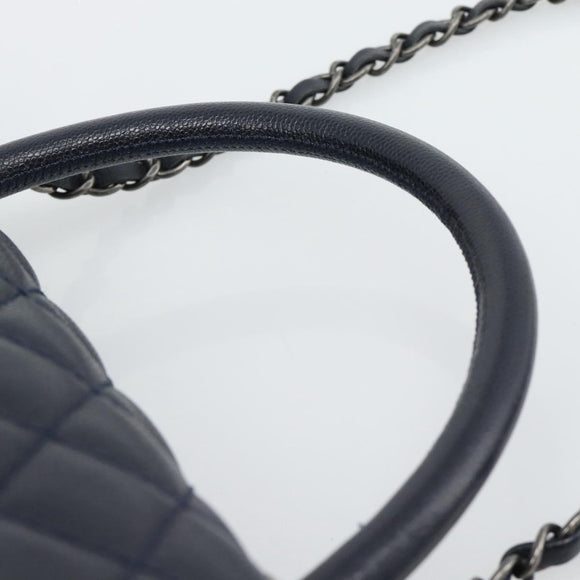 CHANEL Matelasse Chain Hand Bag Caviar Skin 2way Navy Silver CC Auth ka4899SAM