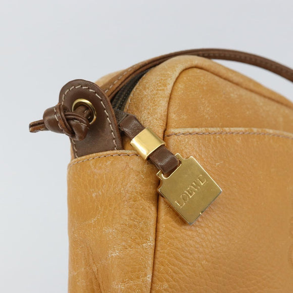 LOEWE Anagram Shoulder Bag Leather Brown Gold Auth ka490