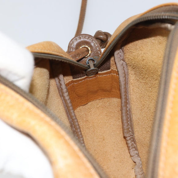 LOEWE Anagram Shoulder Bag Leather Brown Gold Auth ka490