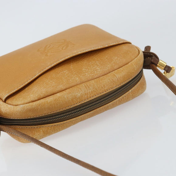 LOEWE Anagram Shoulder Bag Leather Brown Gold Auth ka490