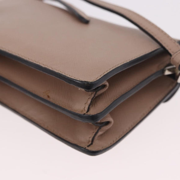 PRADA Shoulder Bag Saffiano leather Beige Silver Auth ka4901V