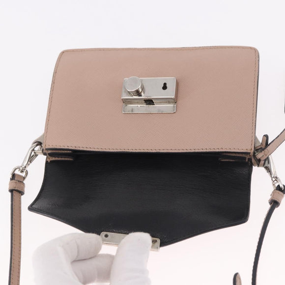 PRADA Shoulder Bag Saffiano leather Beige Silver Auth ka4901V